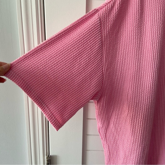 Simply Southern Urban Ribbed V-Neck Collared Pink Blouse Size XL NWT - Picture 3 of 5